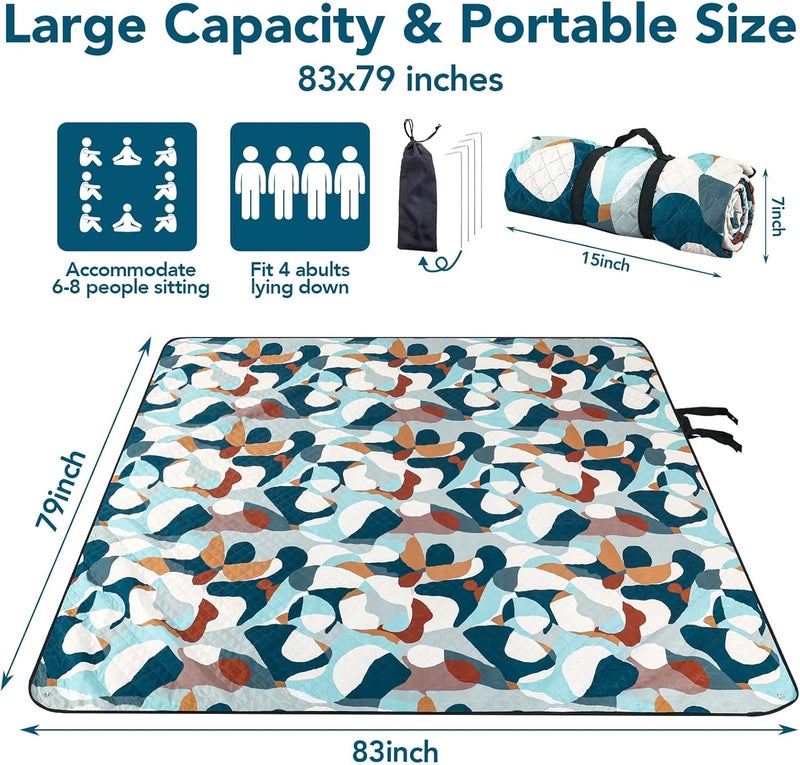 PY SUPER MODE Picnic Blankets Extra Large, Waterproof Foldable Outdoor Beach Blanket Oversized 83x79” Sandproof, 3-Layer Picnic Mat for Camping, Hiking, Travel, Park, Concerts-Camouflage - Image 3